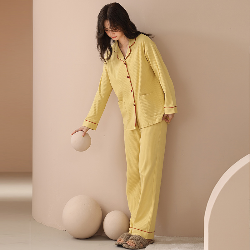 春秋季新款韩版纯棉长袖睡衣少女士休闲家居服套装秋天女装开衫