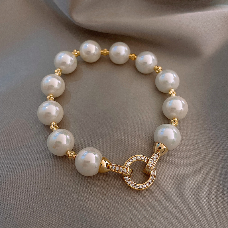 Real Gold Electroplated Zircon Circle and Pearl Bracelet Fashionable Elegant Bracelet Versatile Retro Affordable Luxury High-Grade Bracelet for Women