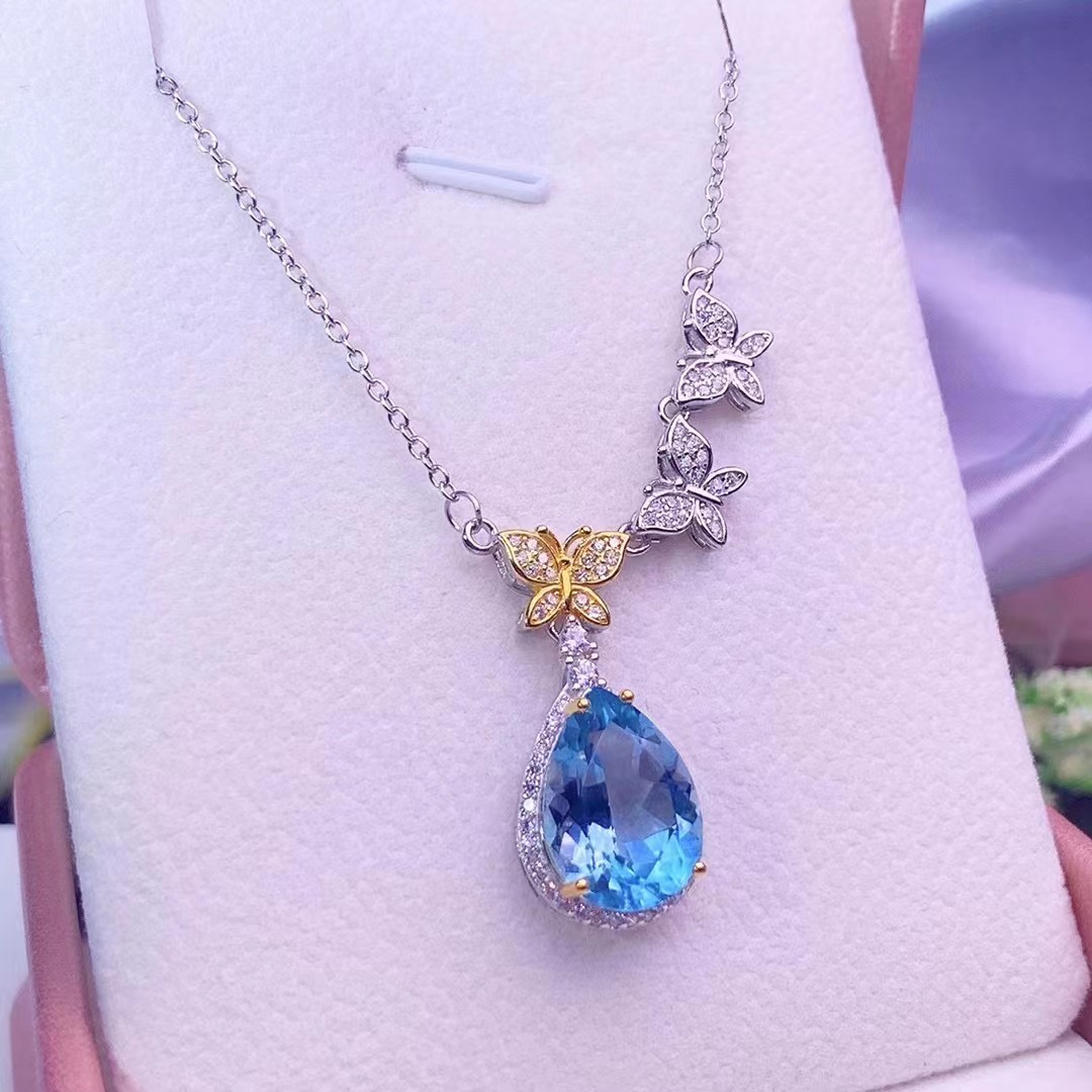 天然托帕石水滴形 镶嵌925银做工好款式漂亮吊坠女项链-阿里巴巴