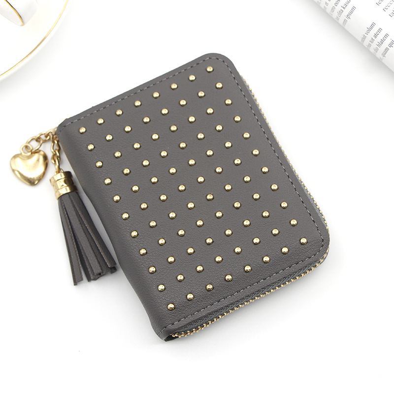 New Beautiful Girl Bag Student Rivet Mini and Simple Small and Durable Short Coin Wallet Card Holder