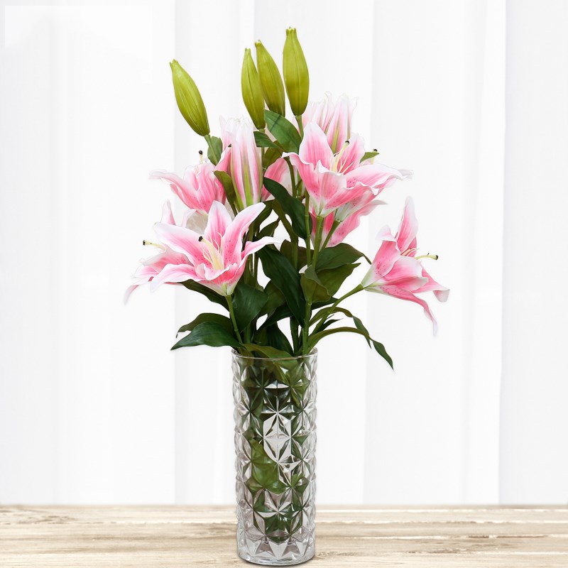 百合花仿真花餐桌客厅装饰塑料假花摆设绢布花束摆件花瓶插花