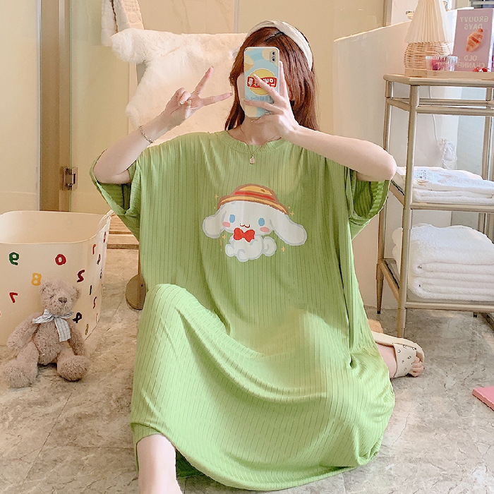 Cross-Border Pajamas Women's Summer plus-Sized Large Size Cute Cartoon Fat Girl 125.00kg Home Wear Nightdress Dress Wholesale