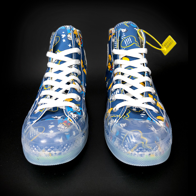 波尼邦克 1970s星标透明底帆布鞋男蓝色鸭子高帮鞋女卡通果冻板鞋