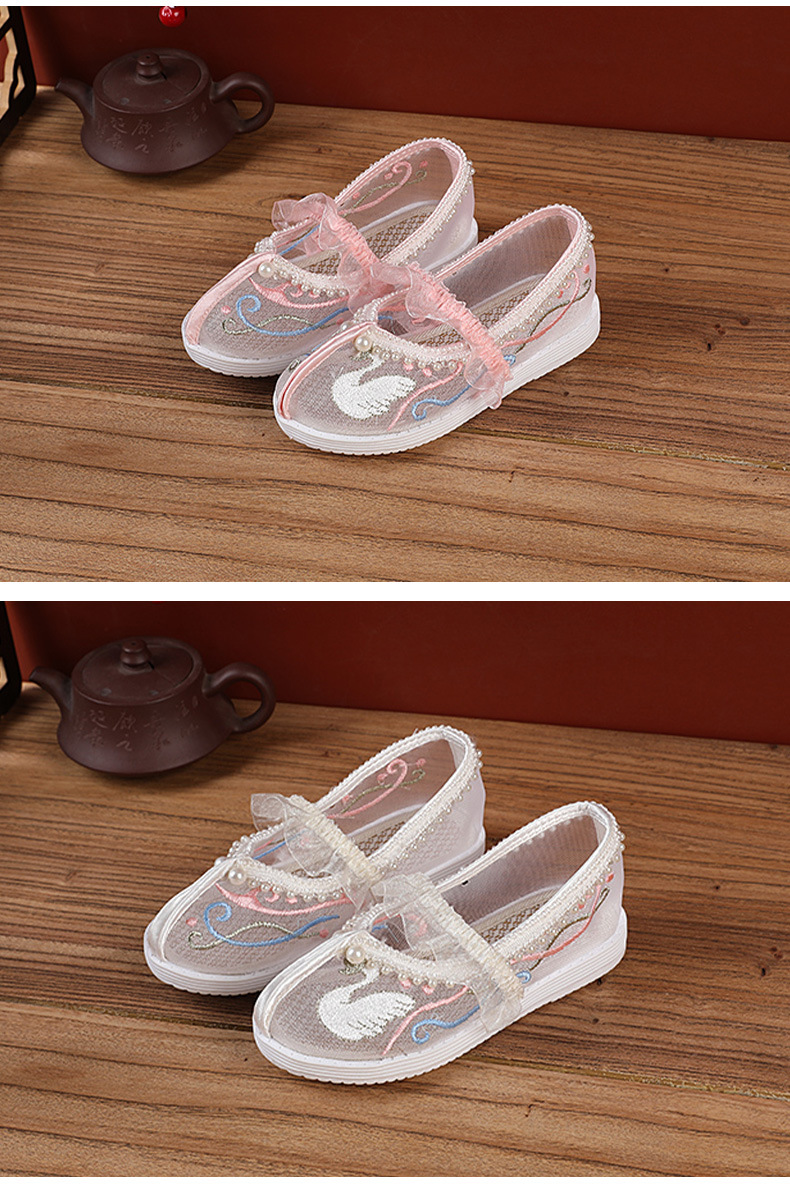 儿童绣花鞋女夏网面绑带民族风复古装凉鞋子配汉服鞋女童