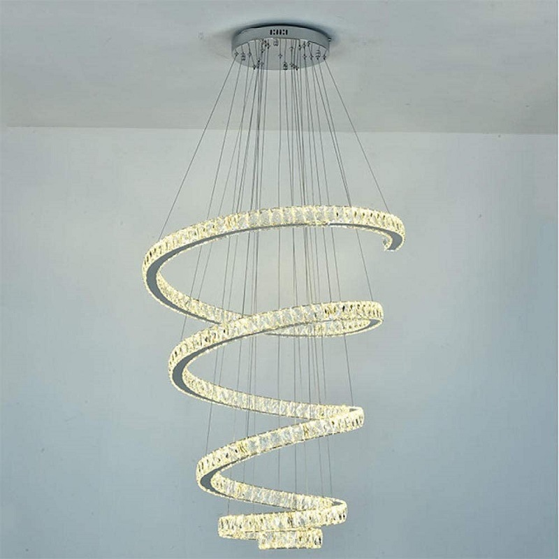 跨境水晶餐吊灯螺旋形不锈钢水晶灯简约客厅卧室复式楼水晶吊灯