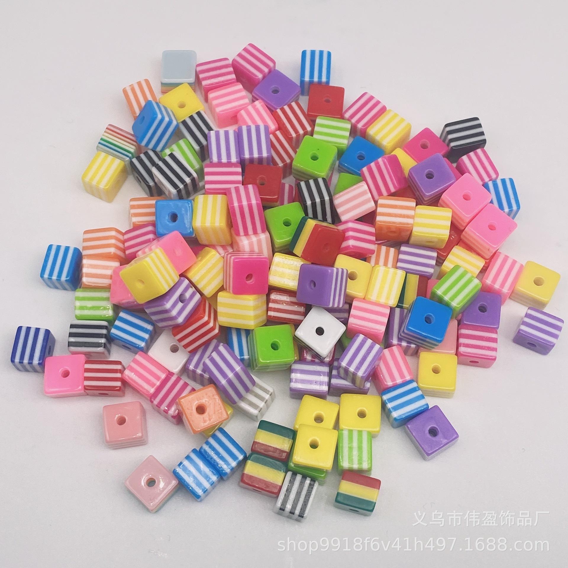 现货批发树脂大孔正方形彩色条纹珠天眼珠透明条纹圆珠手链配件