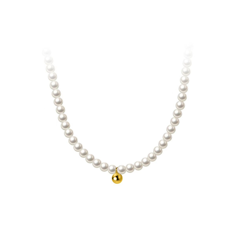 S925 Sterling Silver Small Golden Balls Necklace Korean Style Female Choker18k Gilded Shell Pearls Creative Gold Bean Rice Clavicle Chain