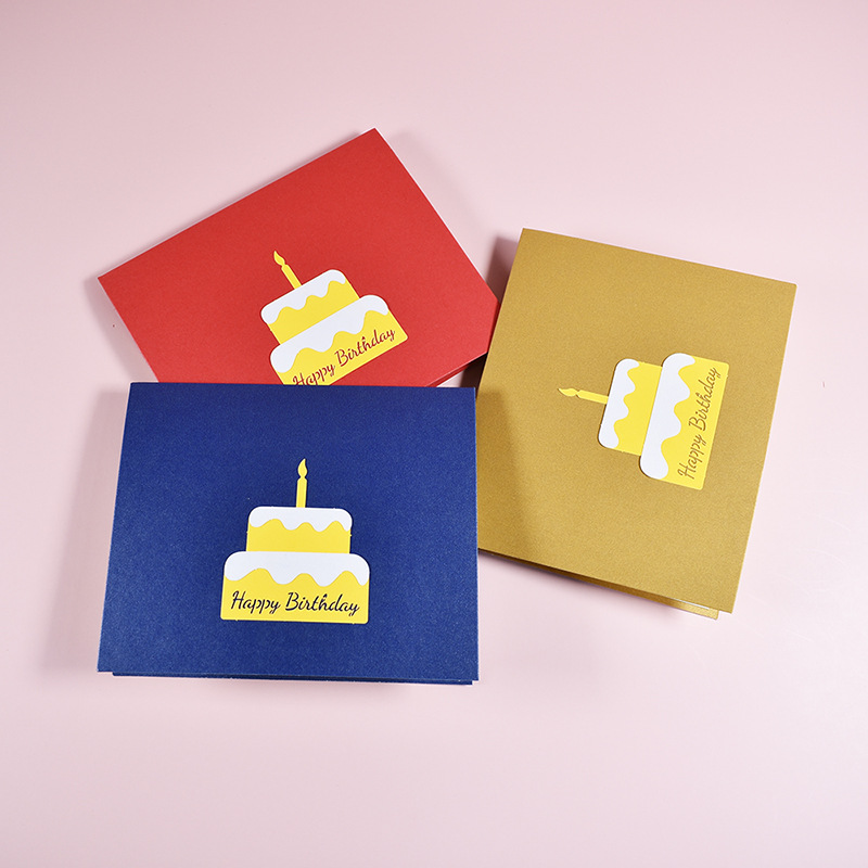 新款生日蛋糕卡片3d立体贺卡批发纸雕企业员工客户加祝福语logo
