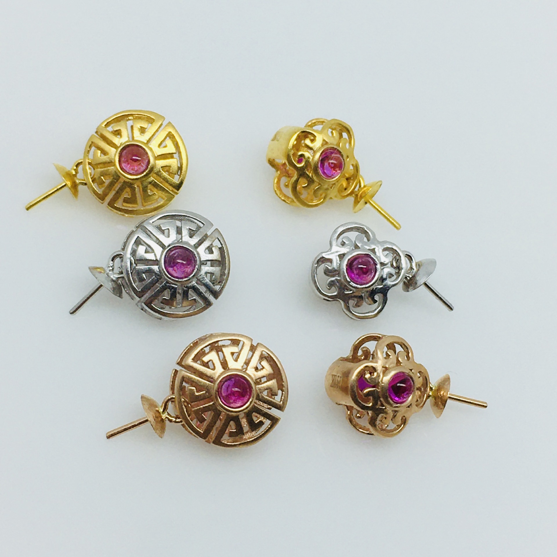 18k金吊坠托镶红宝石玉石蜜蜡复古扣头站扣吊坠托项坠diy配件批发