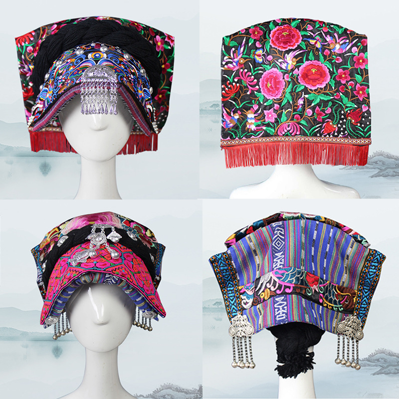 妈汝苗族土家族少数民族日常女式头饰系带头帕帽子布帽刺绣头巾