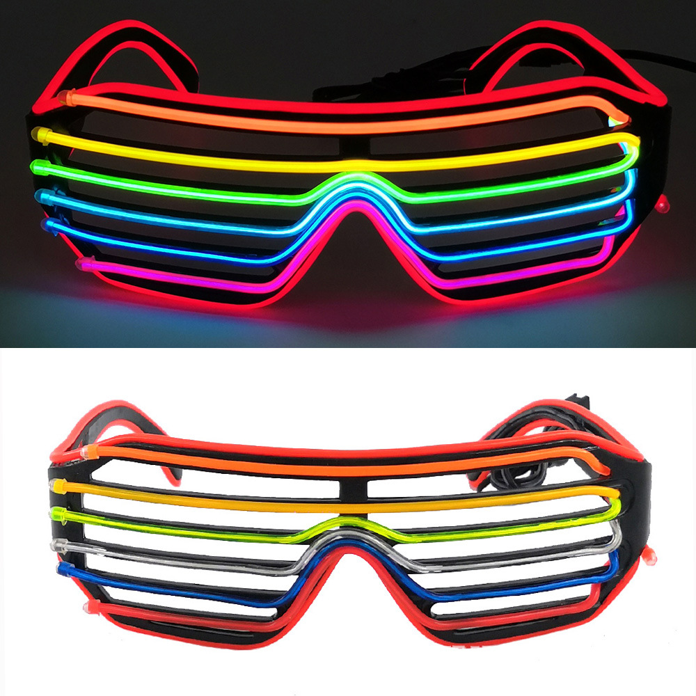 聚会派对气氛装扮节日舞台表演道具七色彩虹眼镜套装el发光眼镜