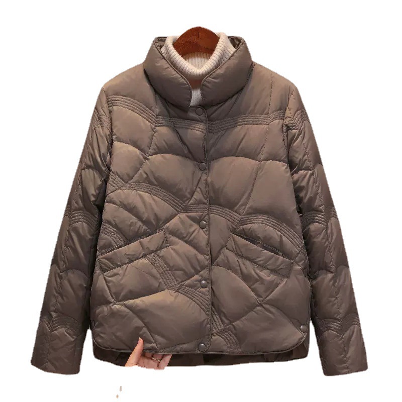Autumn and Winter Stand-up Collar down Jacket Women's Short White Duck down Warm Winter Clothing Coat Light Retro Artistic Auspicious Cloud
