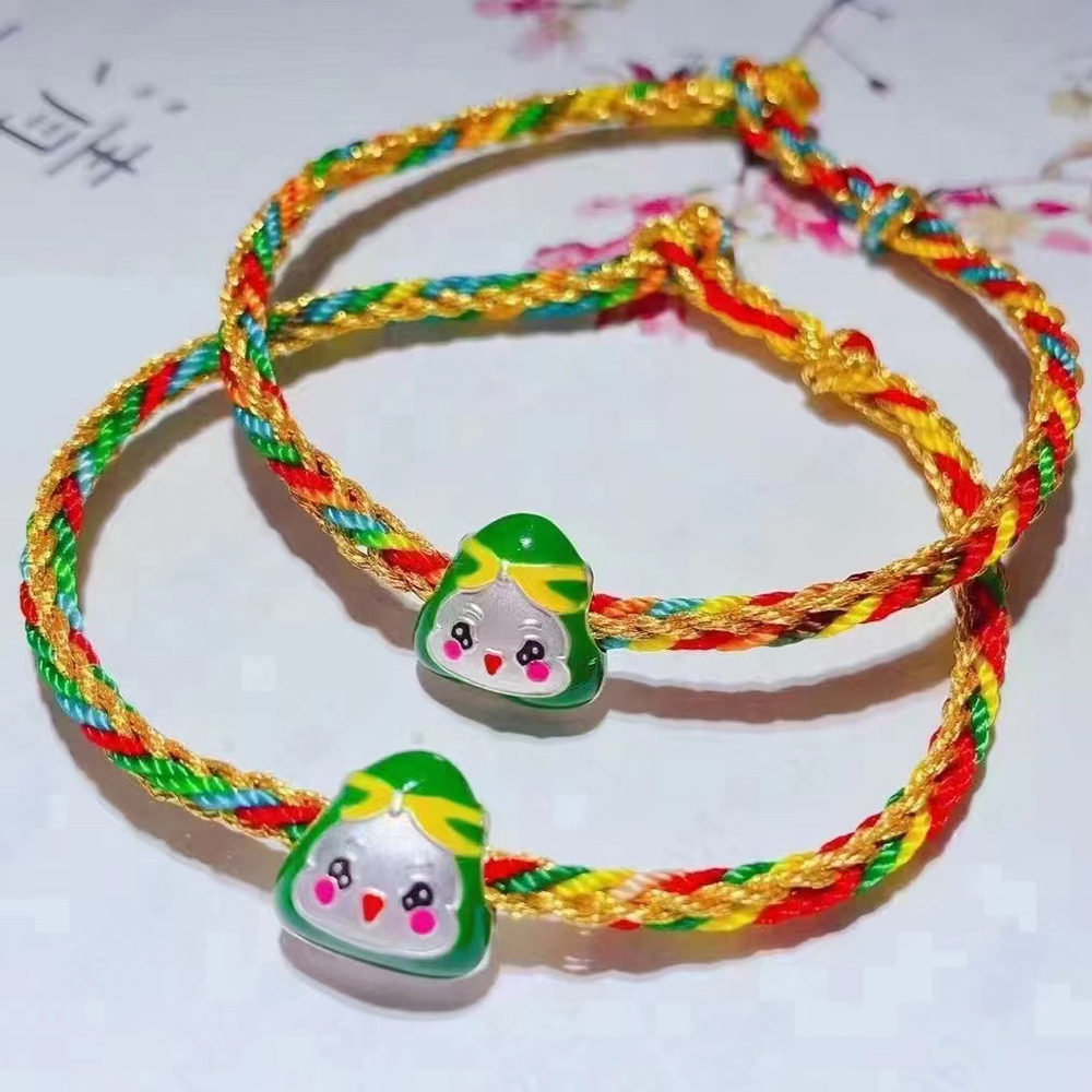 Sterling Silver 925 Silver Colorful Braided Rope Zongzi Baby Bracelet Zongzi Carrying Strap Adjustable Bracelet Dragon Boat Festival Bracelet Gift