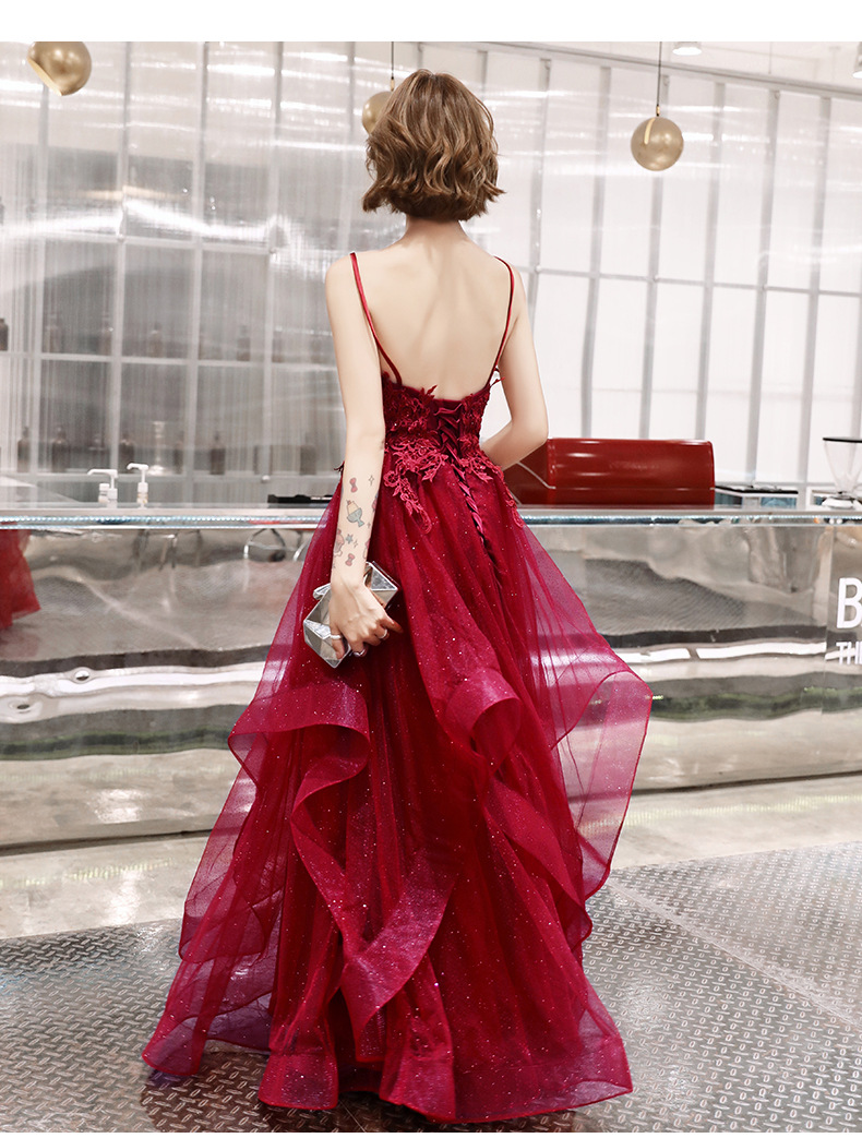 敬酒服新娘2022新款春季气质酒红结婚大气晚礼服纱裙吊带长款显瘦