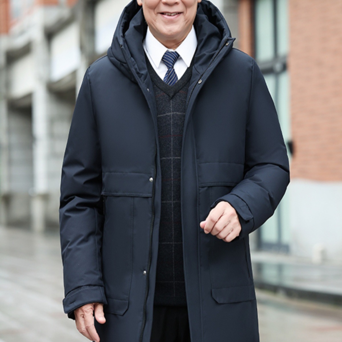 换季新品恒源祥中老年羽绒服男士中长款爸爸装加厚保暖老年人冬季