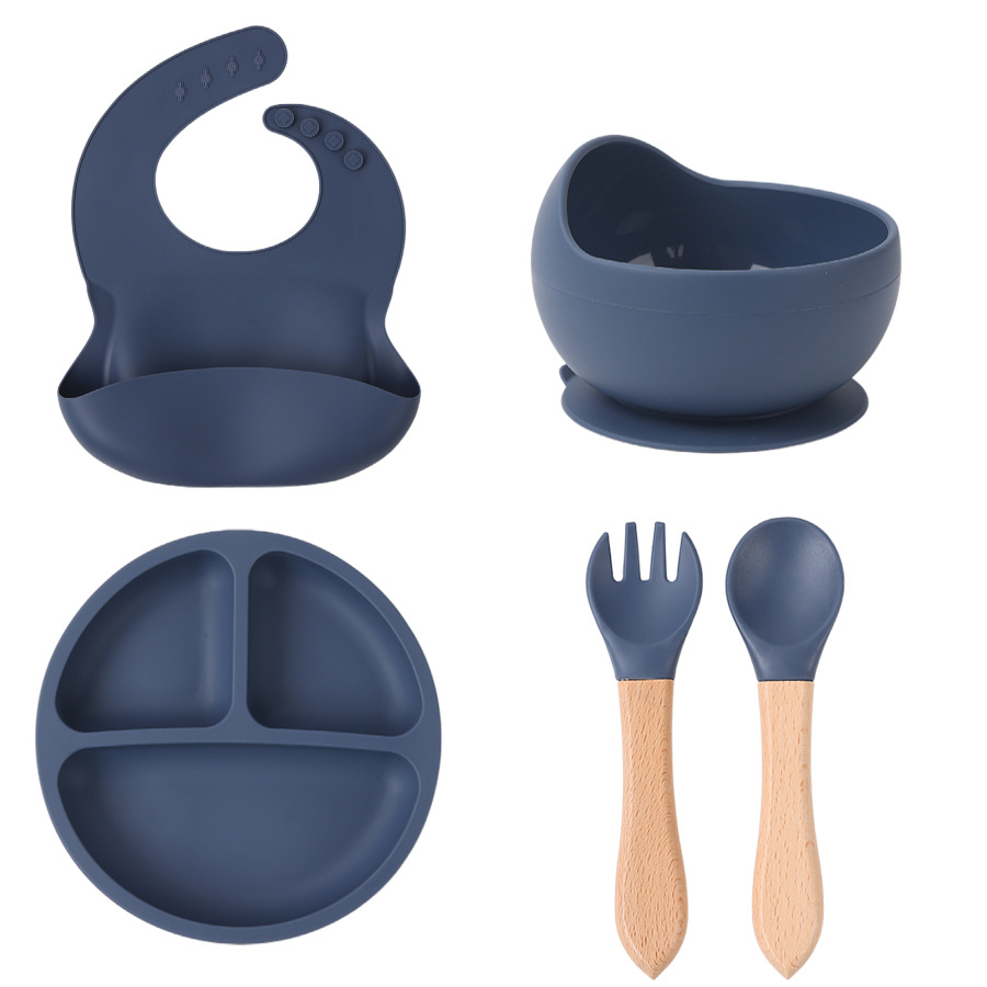Children's Tableware Set Baby Products Silicone Bowl Fork Spoon Baby Solid Food Bowl Dinner Plate Edible Silicon Tableware