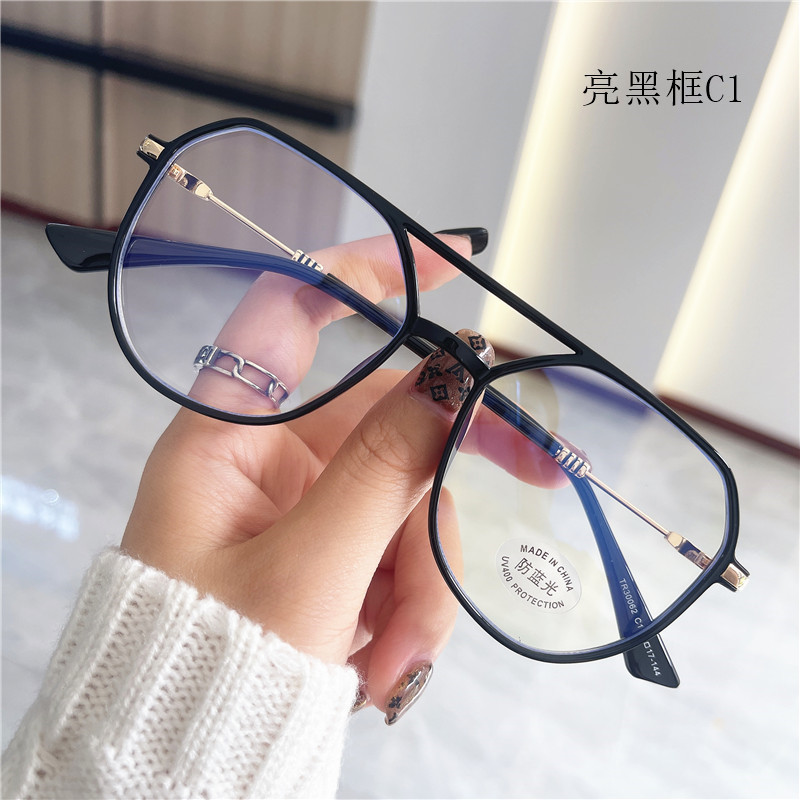 新款tr90眼镜架 复古潮流多边形双梁防蓝光平光镜男女同款批代发