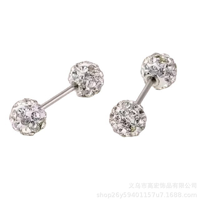 Shambhala Polymer Clay Diamond Ball Ear Stud Double-Headed Diamond High-Grade Earrings for Women Stainless Steel Ear Bone Nail Screw Wholesale