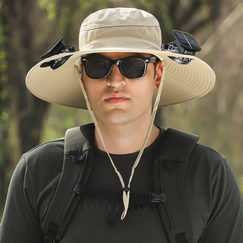 Long Endurance Lithium Battery Fan Solar Charging Strong Wind Power Summer Big Edge Sun Protection Hat Male Sun-Shade Fisherman Hat Quick-Drying