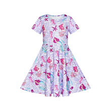 欧美儿童外贸新款炫彩套头圆领连衣裙3D数码印花女孩连衣裙