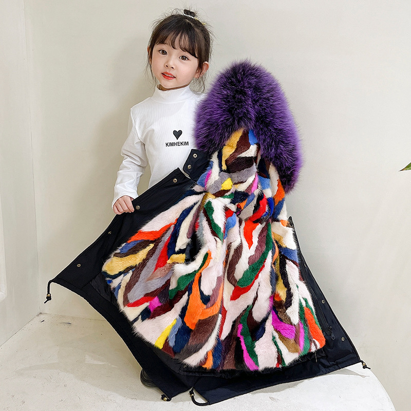儿童派克服男女童宝宝皮草外套水貂毛貂皮内胆真毛冬季高端大衣潮