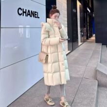 中长款连帽羽绒服女2025年冬季新款加厚保暖面包服过膝白鹅绒外套