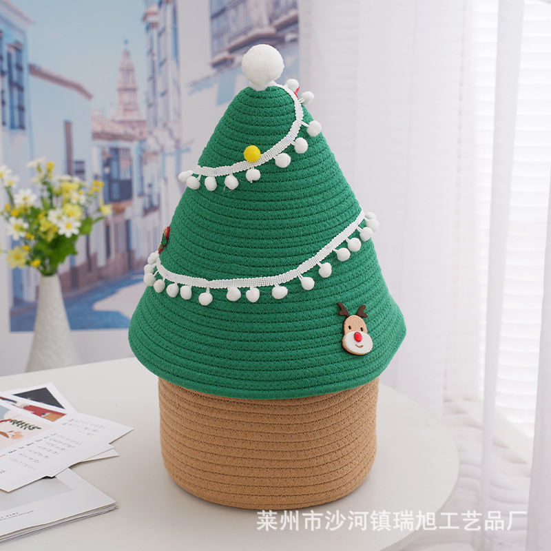 Nordic Christmas Tree Cotton Thread Storage Basket Woven Desktop Snack Toy Bedside with Lid Cosmetic Storage Organizing Basket