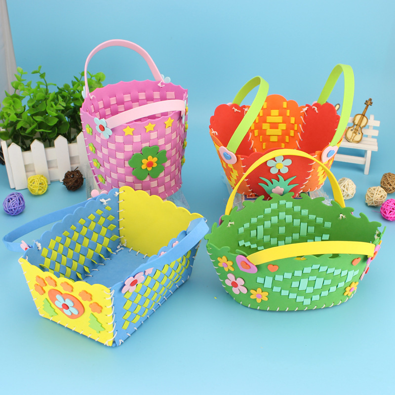儿童diy手工制作 新款eva编织篮 花篮 幼儿园手工材料包手工花篮