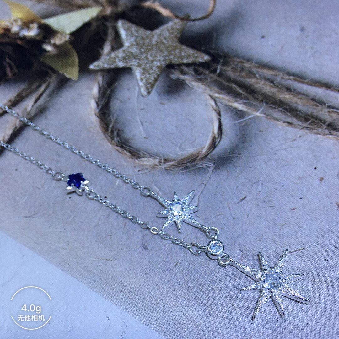 足银990满钻八芒星套链