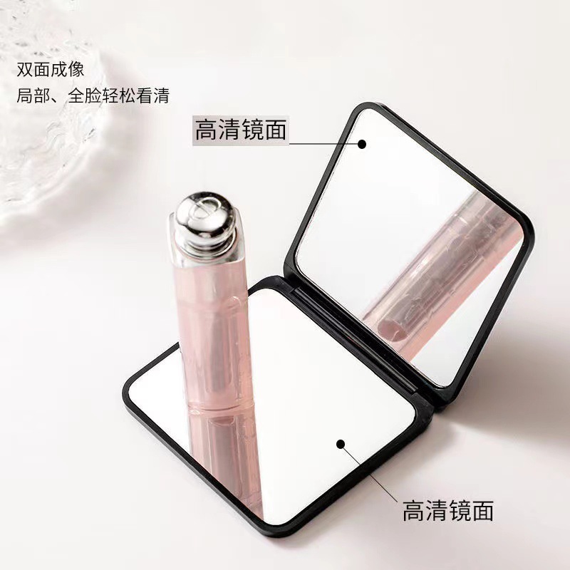 Creative Black Small Mirror Folding Mini Frosted Dressing Mirror Pocket Carry Student Double-Sided Makeup Mirror