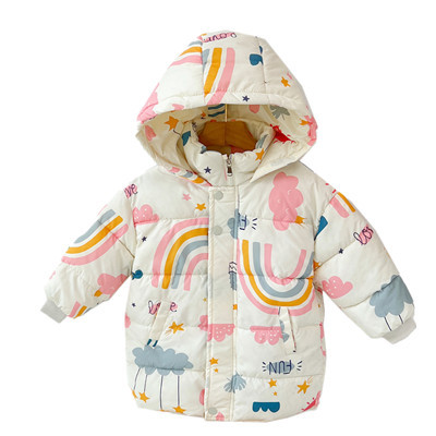 2023 New Children's down and Wadded Jacket Mid-Length Korean Style Boys and Girls Baby Cute Thickened Cotton Padded Coat