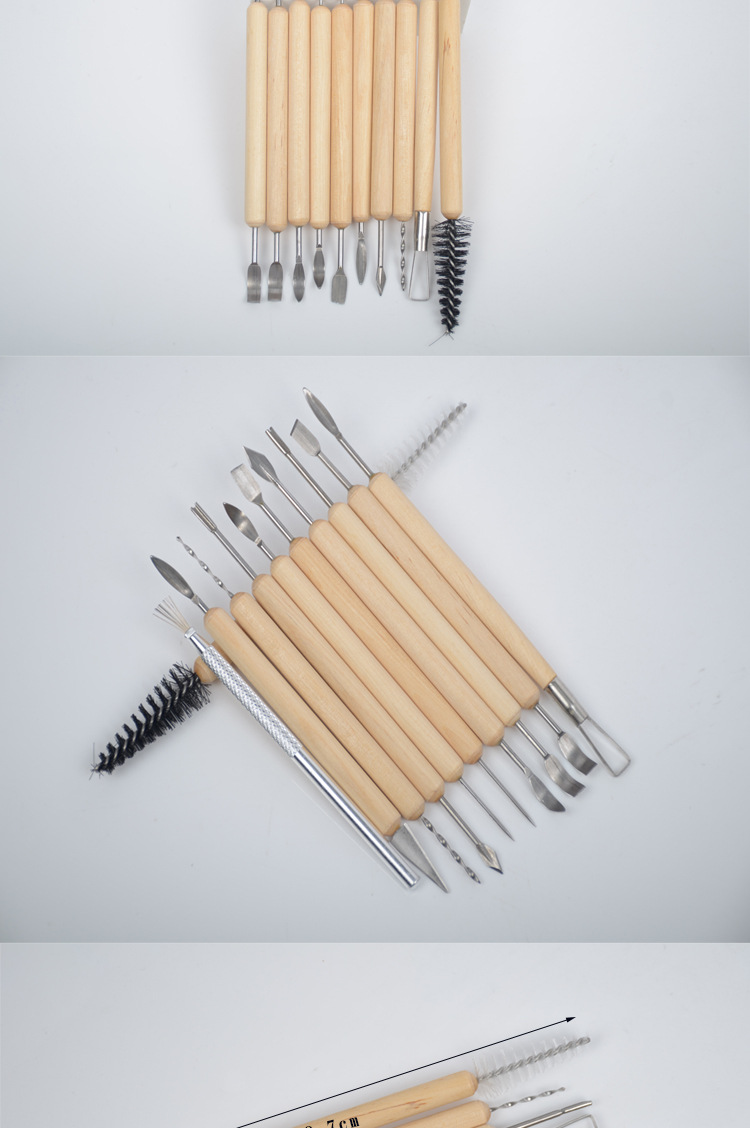 精雕油泥刀刻刀泥塑手办石塑粘土工具陶艺黏土油土雕刻工具11件套