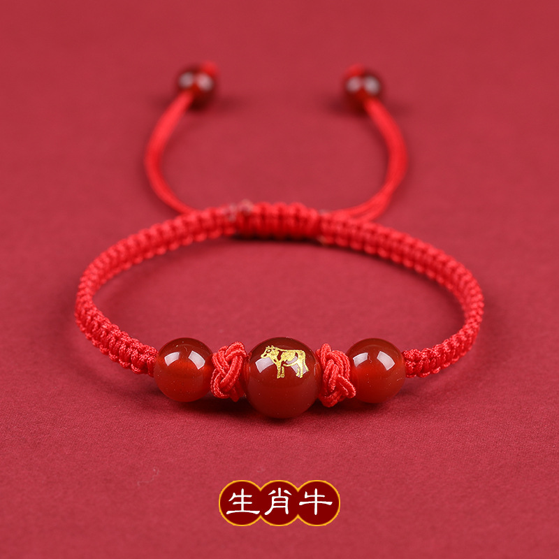 Red Agate Zodiac in Red Rope Bracelet Female Birth Year Bracelet Twelve Zodiac Bracelet Ins Special-Interest Design