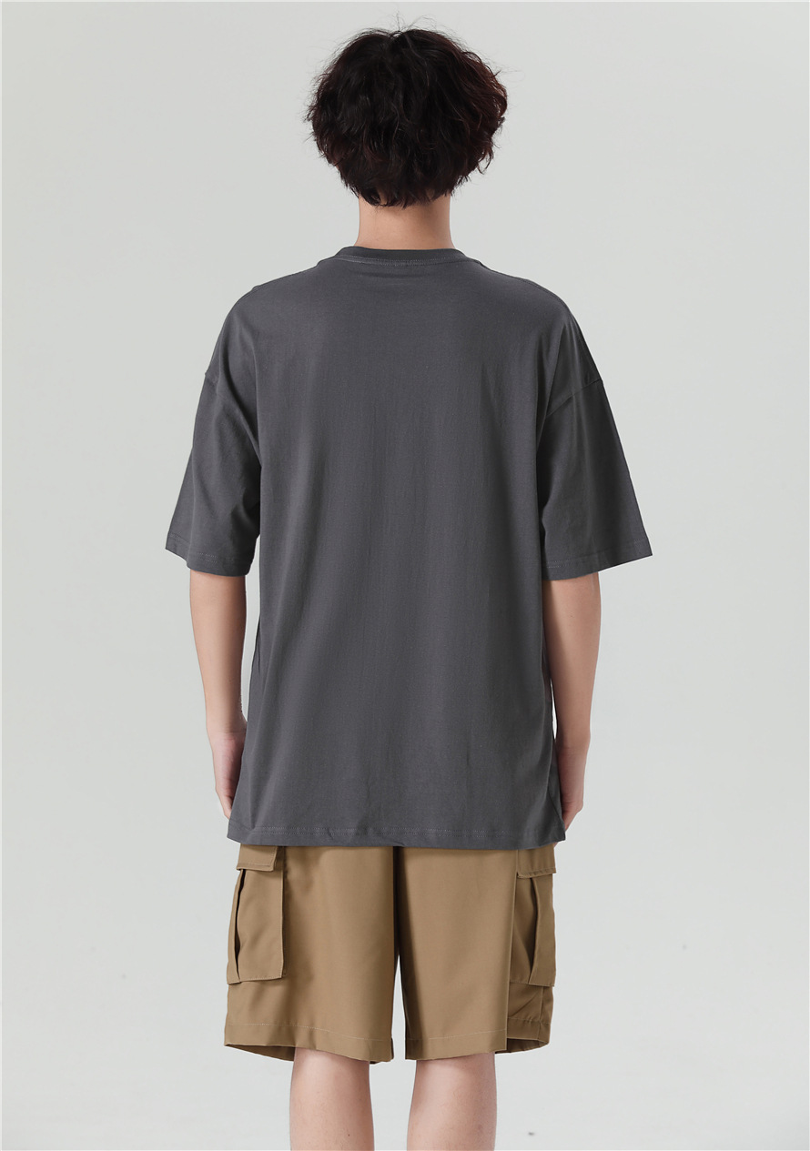 210克重磅纯棉宽松落肩五分袖t恤圆领男女中性慵懒风潮牌中袖上衣