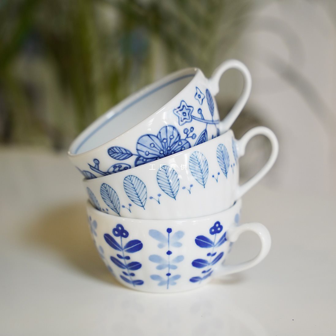 日本进口美浓烧暮光蓝青花日式早餐杯牛奶麦片杯汤杯