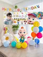 宝宝周岁生日布置场景装饰气球女孩家里生日快乐条幅海报横幅