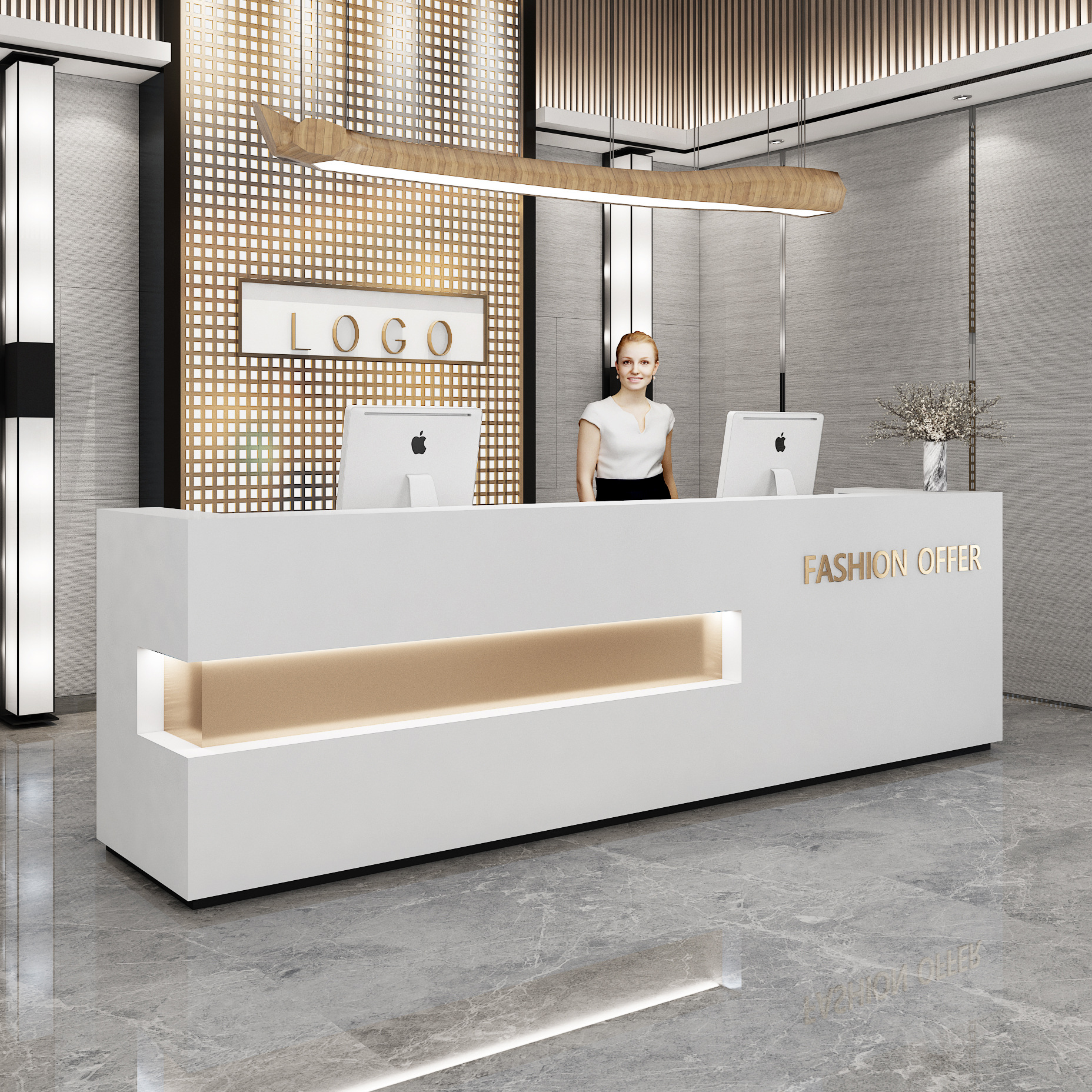 收银台简约现代公司前台桌酒店接待台女服装店美容院吧台柜台