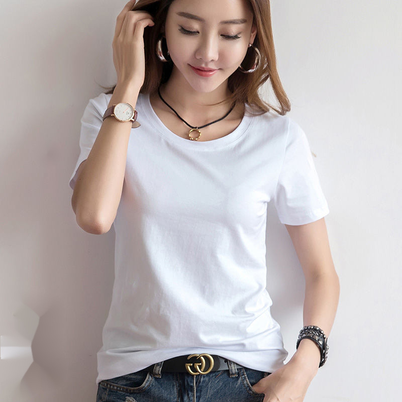 纯色短袖女色t恤白色上衣半袖穿搭显白t恤夏天打底衫体恤一件批发