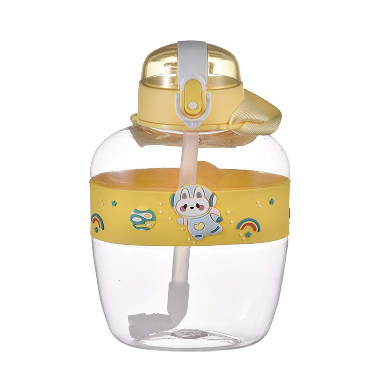 New Flat Bottle Three-Dimensional Cartoon Plastic Cup Children's Straw Cup Student Water Cup Boys and Girls Drinking Cup 900 Ml
