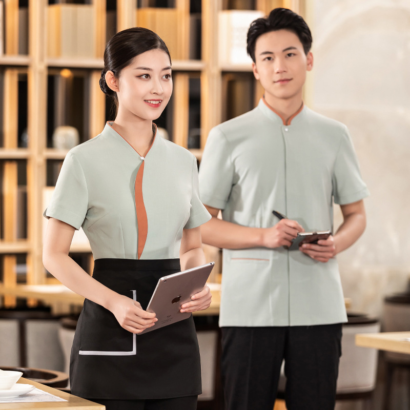 酒店服务员工作服短袖中式茶楼高端宴会餐厅餐饮火锅夏季套装女