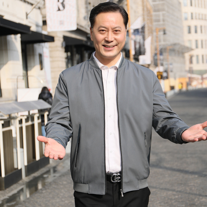 成熟中年外套男春秋2022新品商务休闲立领夹克中老年纯色爸爸装
