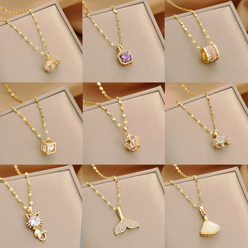 Korean Style Gold Luxury Diamond Titanium Steel Necklace Women's Fashion Small Waist H Pendant Internet Celebrity High-Grade Clavicle Chain Wholesale