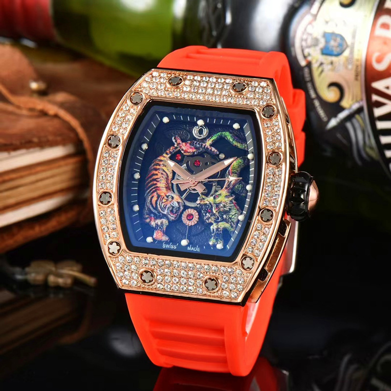 in Stock Wholesale New Cross-Border Foreign Trade Tonneau Richard Dragon Totem Waterproof Luminous Quartz Watch Men