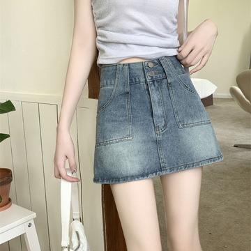 复古 牛仔 短裙薄款高腰牛仔裙女新款复古防走光包臀a字半身短裙