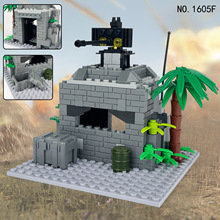 1605F战锤基地荒野碉堡小型建筑模型儿童拼装小颗粒积木玩具机枪