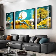 客厅装饰画美式三联画壁画欧式沙发背景墙画北欧风格大气麋鹿挂画