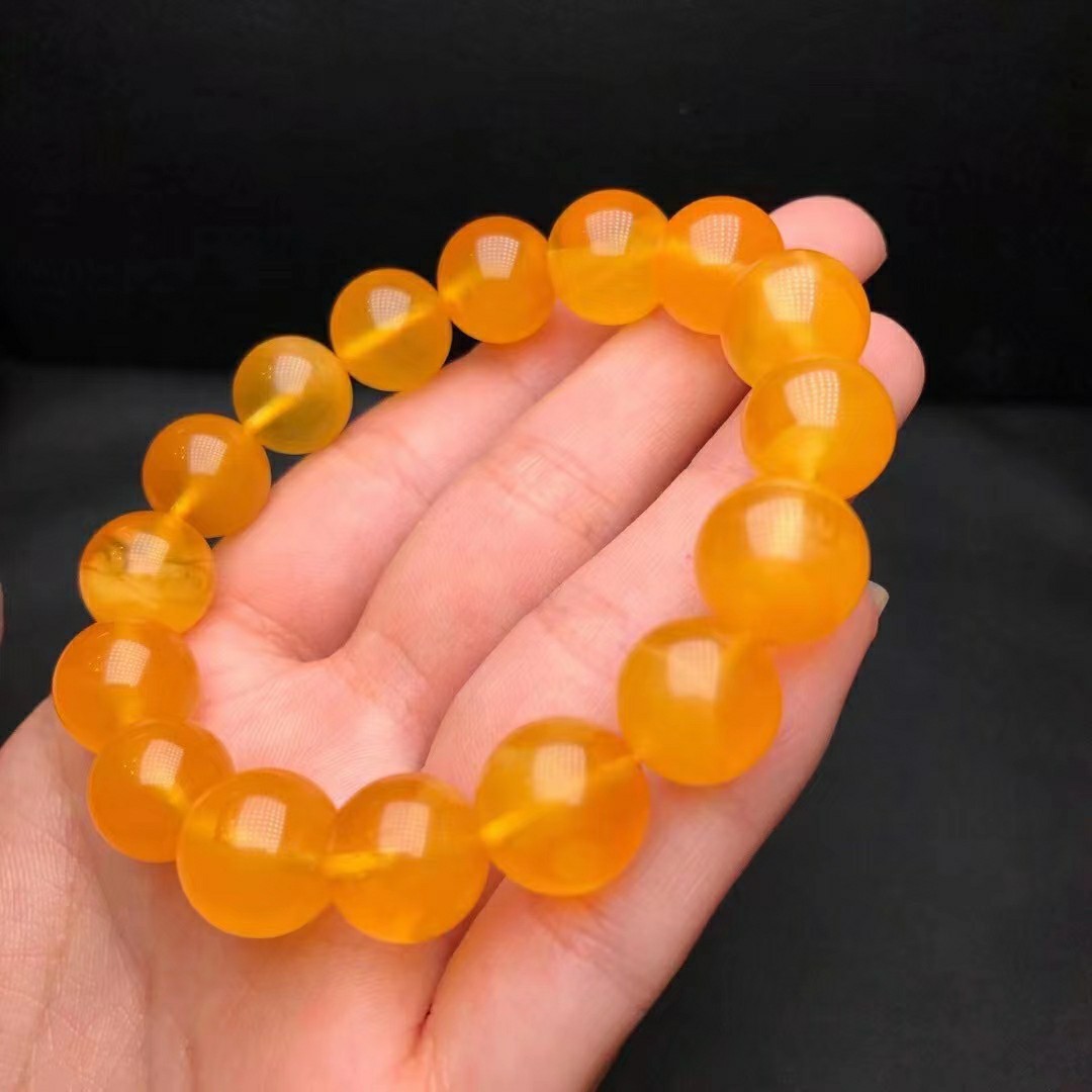 天原蜜蜡琥珀金绞蜜半珀半蜜手串颜色漂亮胶皮料品质好高性比 a
