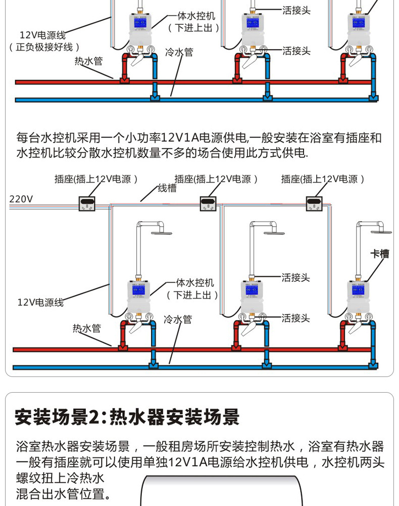 学校浴室刷卡智能云ic卡水控机工厂洗澡堂插卡淋浴控水器冷热水表