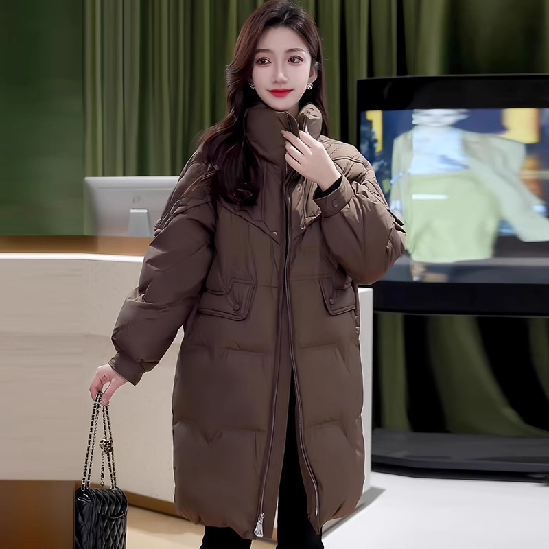 中长版咖色羽绒服女2023冬季新款韩版洋派宽松加厚保暖白鸭绒外套