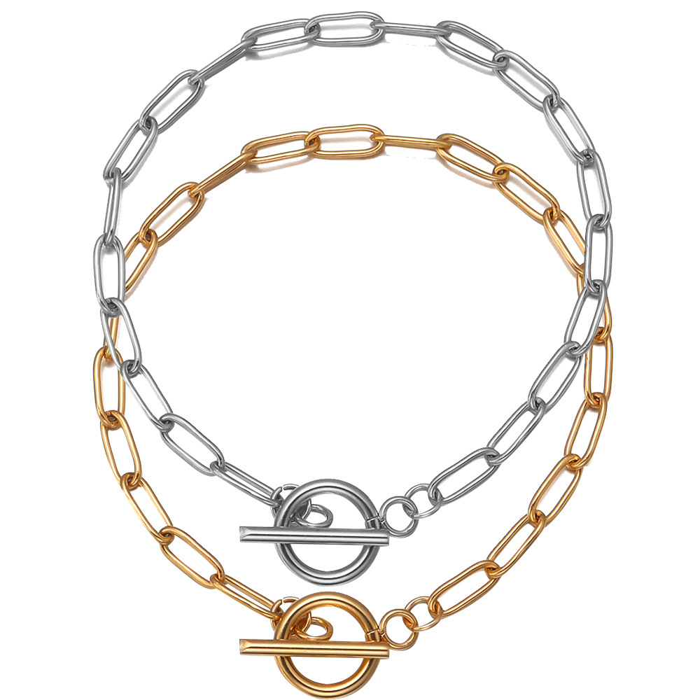 2条/包 欧美经典不锈钢回形针链 简约钛钢ot扣手链 diy半成品手链